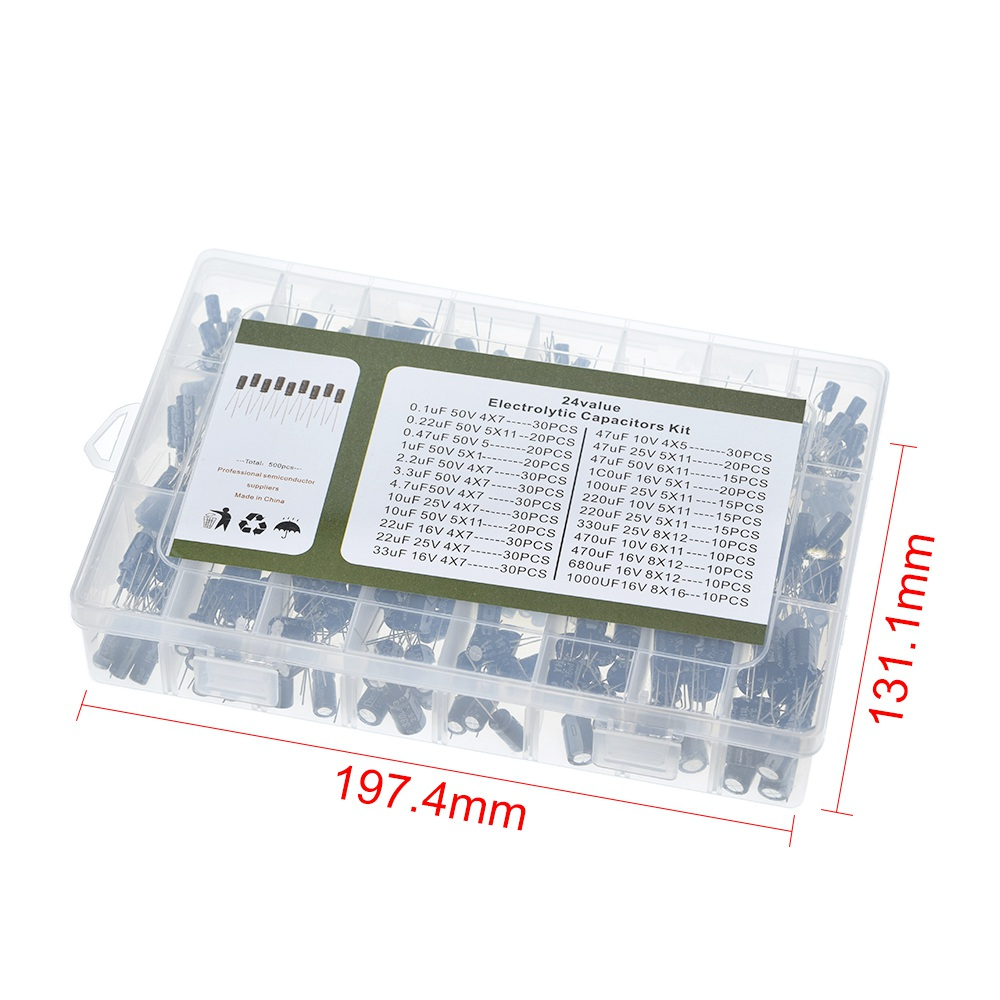 Aluminum Electrolytic Capacitors 16-50V Assortment Kit 500pcs